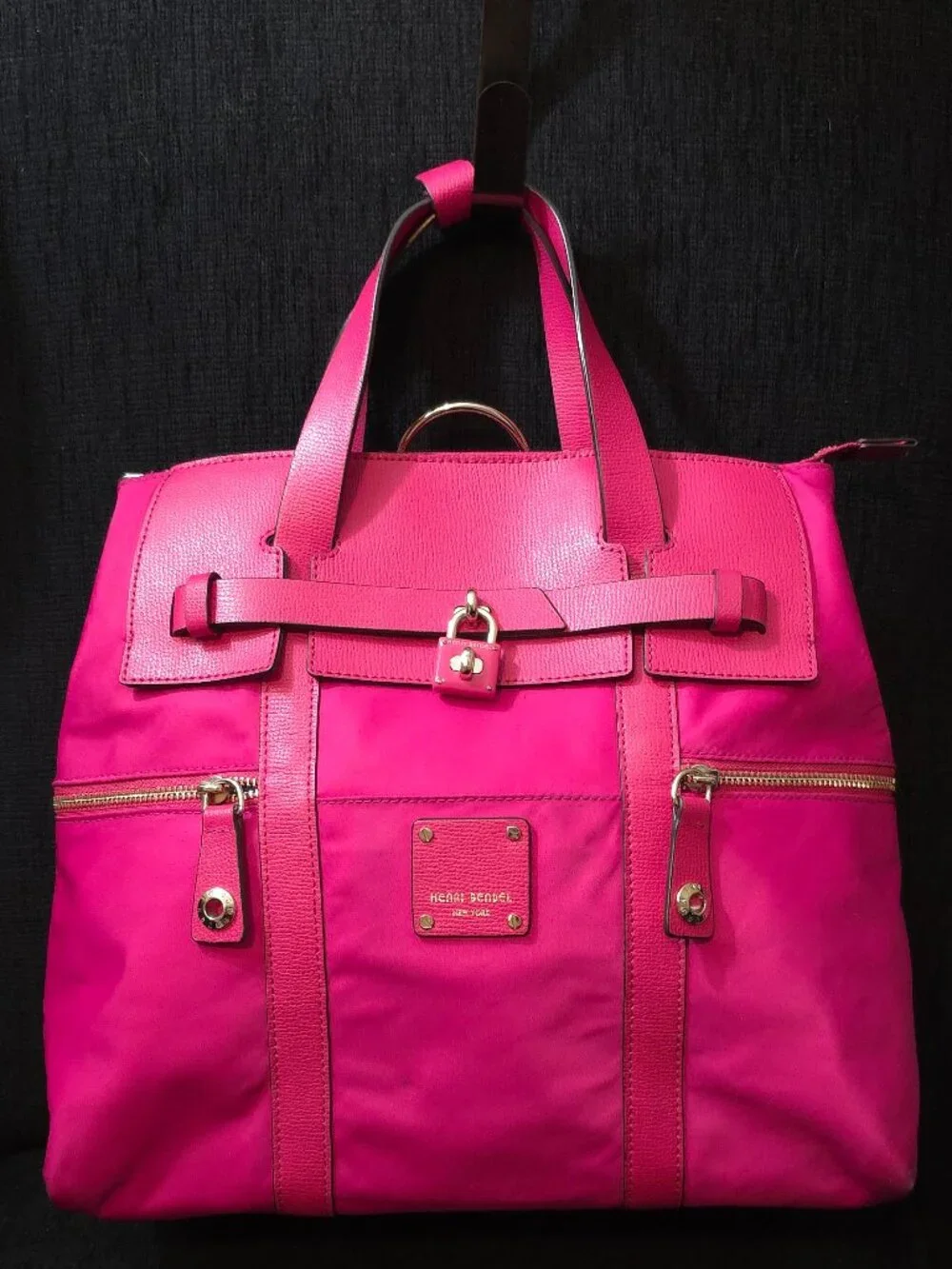 henri bendel Hot Pink Nylon & Leather Tote Backpack